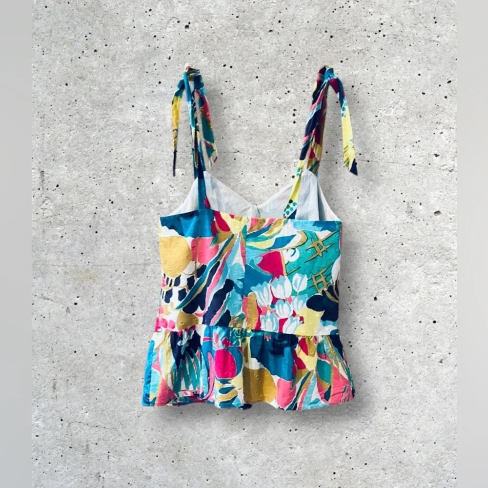 J. Crew Peplum Tie Shoulder Floral Sleeveless Top